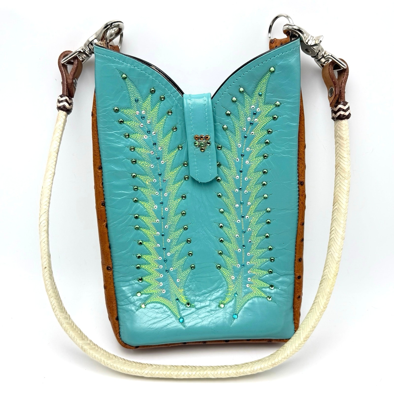 Turquoise Teal Cowboy Boot Shoulder Bag Purse Western Faux Leather Rhinestones